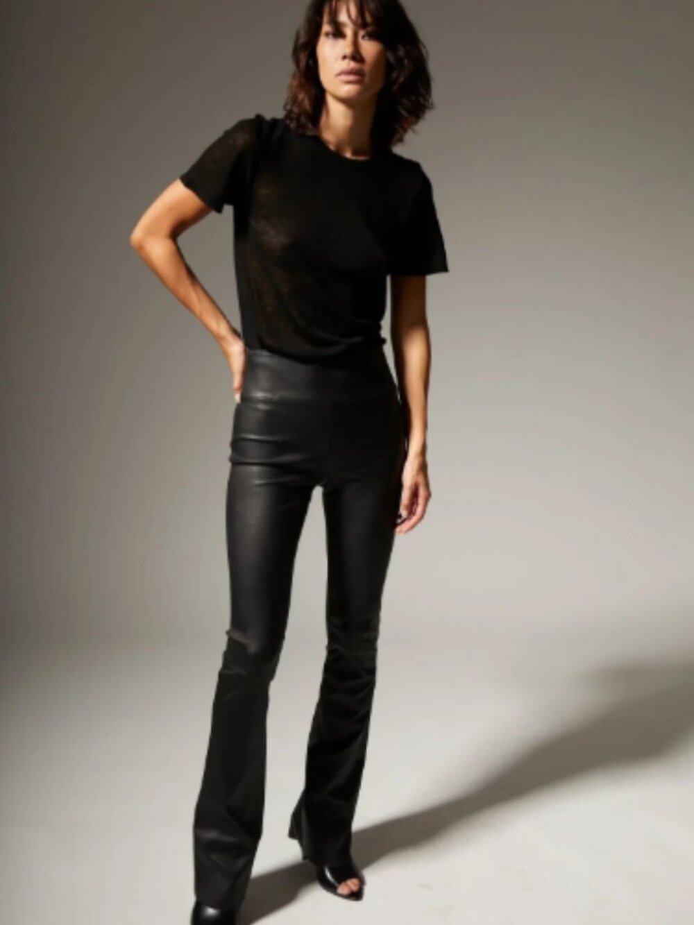 SPRWMN Leather Micro Flare Pants Black Full Length Sz S